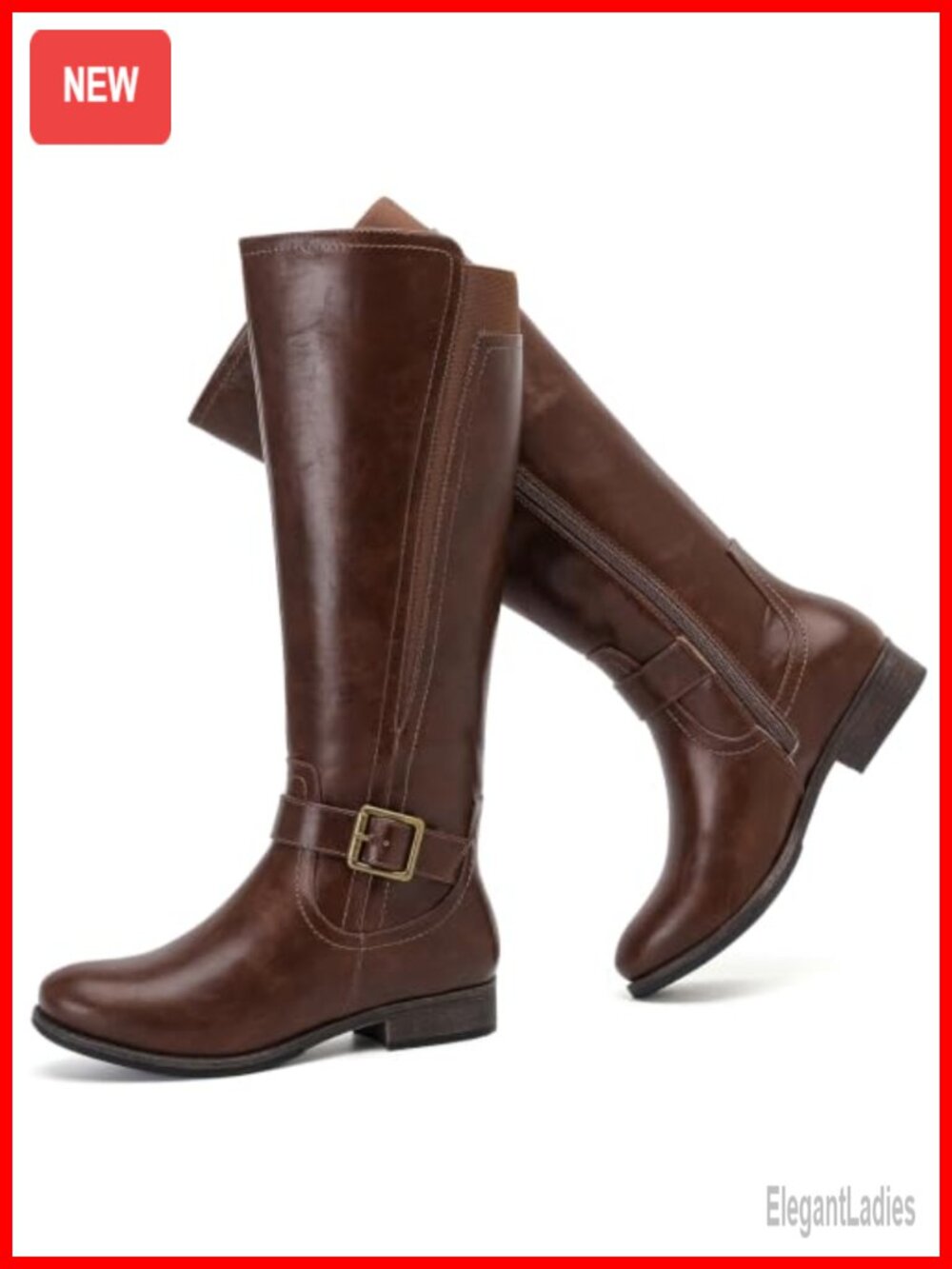 Faux Leather Knee High Boots Round Toe Side Zipper Winter